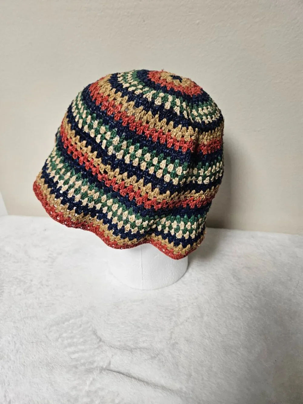 Brixton Straw Bucket Hat Large L 7 1/2 Multicolor Crochet Woven Boho Festival